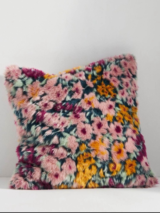 Anthropologie Other - Pair of Anthropologie Faux-Fur Floral Jacquard Pillows